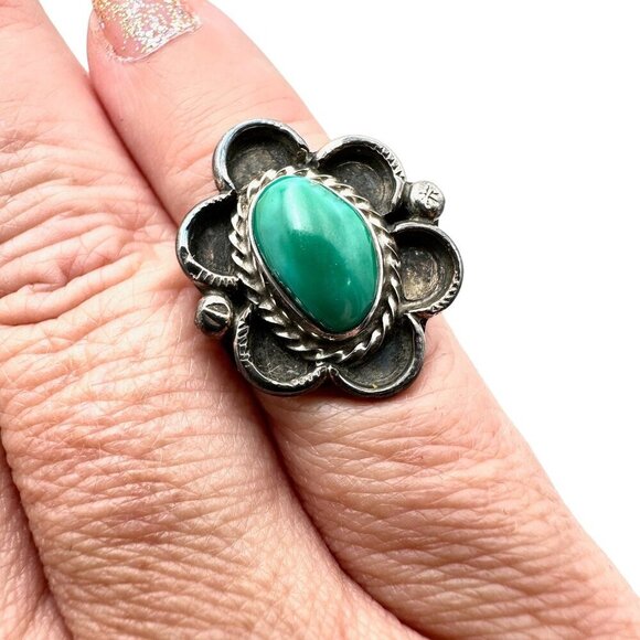 Native American Womens Ring Sterling Silver Green Turquoise Size 5 - Picture 3 of 5